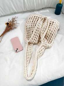 Fashion Hollow Out Knitted Women Tote Bag, Casual Simple Large Capacity Handbag, Portable Ladies Shopping Bag, Suitable For High School/College Students, Outdoor, Travel, Beach, Mother's Day Gift