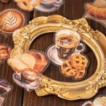 Vintage Style Coffee-Theme Sticker Pack, Transparent PET Stickers For Planner, Scrapbook Decoration, Diary Journal, Coffee Beverages