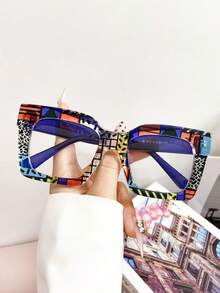 Nuevas gafas de montura grande con estampado floral colorido vintage de TR, sin receta, gafas decorativas sin receta de moda y estilo para amantes del streetwear, fotografía al aire libre y pasarela - Multicolor - Ver 1