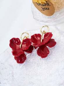 1 par de Pendientes retro de pétalos rojos largos de acrílico, pendientes personalizados de moda para mujeres y niñas para fiestas, bodas, cumpleaños y aniversarios, regalo de joyería