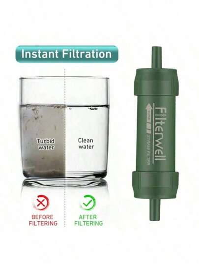 1 pieza Pajita de purificación de agua, filtro de agua portátil, equipo de supervivencia, adecuado para senderismo, camping, sistema de filtración de agua mini, sistema de purificación de agua con pajita, filtro de agua portátil - equipo de emergencia y supervivencia para exteriores, adecuado para accesorios de senderismo, camping y viajes