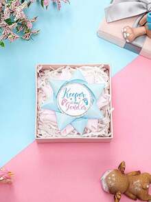 5pcs Keeper Of The Gender Reveal Button,Gender Reveal Party Favors,Baby Shower Decoration,Wedding Decor,Boy Or Girl Button Pins ,Baby Feet Blue And Pink Grosgrain Ribbon Pins For Baby Shower Party,Party Supplies - Multicolor - View 2