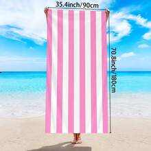 1pc Simple Striped Beach Towel, Extra Large Microfiber Quick Dry Water Absorbent Beach Towel, Anti-Sand Beach Blanket, Suitable For Travel, Swimming Pool, Yoga, Gym, Beach, Holiday Essentials (Single-Sided Printed), Beach Accessories, Pool Float - Pink - View 13