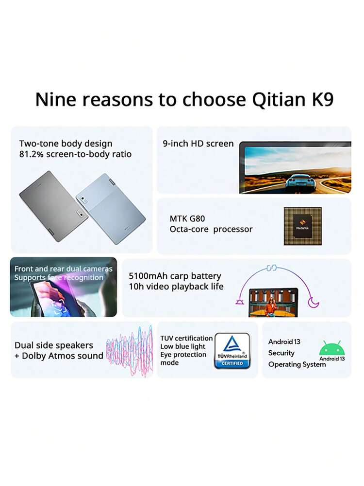 Lenovo Qitian K9 Tablet 4GB+64GB Global ROM Version,MTK G80 Octa