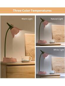 现代LED台灯，无线，可调节鹅颈，可调光，触摸控制，可充电1200mAh锂电池，USB供电，按钮控制，磨砂塑料和金属装饰，圆柱形灯罩，纯色，梦幻主题，可爱迷你，蓝色，带护眼夜灯，适用于大学宿舍，卧室，办公室阅读 - 彩色 - 查看 6