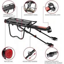 Universal Adjustable Bike Cargo Rack, Rear Bike Rack Cargo Rack Alloy Luggage Carrier Bicycle 110 Lbs Capacity Holder, Bicycle Luggage Carrier Racks With Reflective Logo - Black - View 8