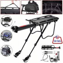 Universal Adjustable Bike Cargo Rack, Rear Bike Rack Cargo Rack Alloy Luggage Carrier Bicycle 110 Lbs Capacity Holder, Bicycle Luggage Carrier Racks With Reflective Logo - 黑色 - 查看 1