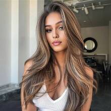 Dark Brown Highlight Wig Human Hair 13x6 Straight Lace Front Wigs Human Hair Pre Plucked 180% Density Highlight Mixed Blonde Chocolate Brown Wigs Glueless Hd Transparent Lace Frontal Wig For Women 26 Inch - Mixed Blonde Chocolate Brown - View 1