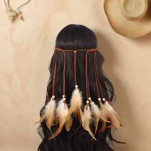 1pc Woven Rope, Wooden Bead & Feather Headband, Handmade Bohemian Style, Suitable For Festivals And Parties Halloween - Multicolor - View 12