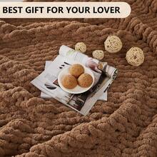 Chunky Knit Blanket - Soft Chenille Yarn Throws 40x50: Handmade Thick Cable Crochet Blanket - Large Chunky Yarn Rope Knot Throw For Couch, Sofa, Bed Home Decor - 棕色 - 查看 6