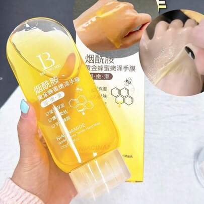 1/3 件 210 克烟酰胺黄金蜂蜜撕拉式手蜡、深层保湿蜂蜜撕拉式手膜、保湿去角质手足去角质膜、手部保湿手套、滋养亮肤精华液（适用于女性干燥粗糙肌肤）