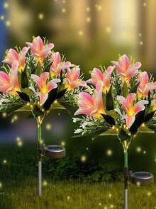 7-Bloom Solar Powered Lily Flower Garden Lights, Waterproof LED Lights, Solar Powered, Suitable For Yard Path Decor, Mother's Day Garden Gift, Party Decoration - Multicolor - View 7