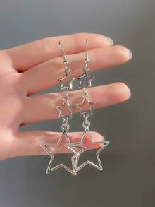 1 Pair Silver Multicolor Metal Hollow Star Earrings Suitable For Women's Daily Wear - Silver - View 1