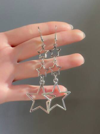 1 par de pendientes de estrella hueca de acrílico de colores plateado y multicolor, adecuados para uso diario de mujeres