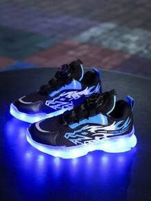 Scarpe luminose a 7 colori con LED ricaricabili USB, sneaker con luci al neon a forma di cartone animato per bambini/bambine, piccoli, ragazzi e ragazze, colori: nero/blu/arancione, adatte per primavera, estate, autunno e inverno - Blu - Visualizzare 2