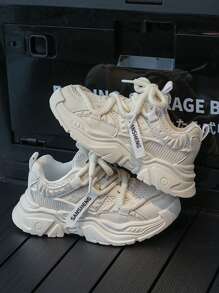 Girls' Summer 2025 New Mesh Breathable Athletic Casual Sneakers, Lace-Up Campus Outdoor Running Shoes, Middle & Big Kids