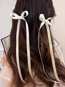 2pcs/Set Women Colorful Bowknot Long Ribbon Hair Claw Clips, Stylish Ballet Inspired, Suitable For Everyday Use Summer Hair Jaw Clip Hair Clamps Hair Clutch Hair Catcher Clip Fall Winter Hair Clip Hair Accessories For Women For Vacation Outfits Woman