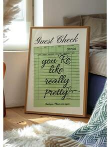 Guest Check Poster Sage Green Preppy Room Decor College Dorm Print Wall Art Aesthetic Neutral Prints Yk2 Decor You're Like Really Canvas Painting Wall Art For Living Home Decor Holiday & Birthday Gift, Office Decoration Arranged Artwork ,Wall Art With Frame - Multicolor - View 1