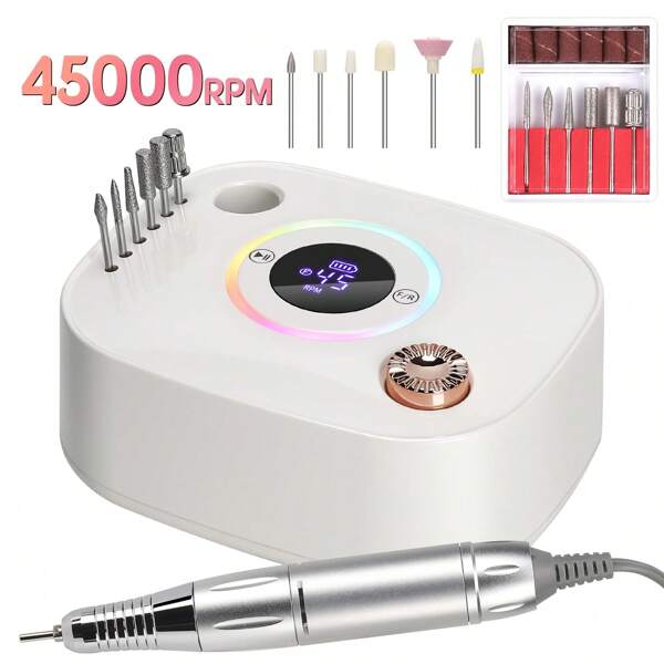 Lime à ongles électrique 45 000 tr/min avec écran LCD haute définition, outil de manucure rechargeable pour professionnels