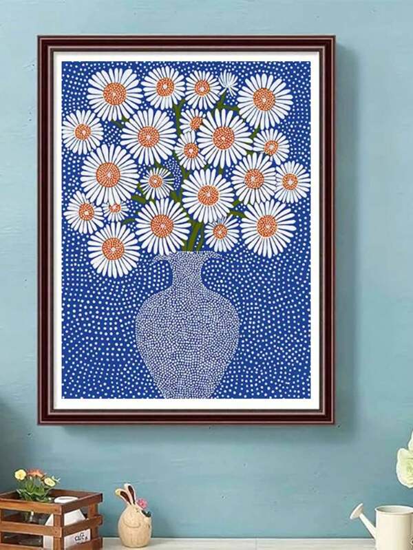 5D Round Floral Theme Canvas Painting Kit Including All Tools And Beads, Ideal For Beginner And Adults, Wall Art For Bedroom And Living Room, Mother's Day Gift, Bedroom Artwork | Vivid Painting | Detailed Design, Diamond Painting Set