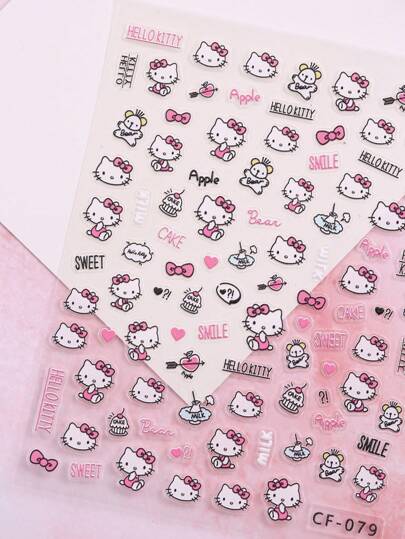 Sanrio 1pc Hello Kitty Embossed Three-Dimensional Nail Stickers Fake Nail Stickers Embossed Stickers Nails Cute Small Patterns Cartoon Stickers Sweet And Cute Nail Stickers Playful And Cute Nail Stickers