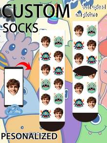 1 Pair Of Customized Crew Socks,Custom Face Socks, Couple Socks,Custom Photo Sock, Custom Printed Socks, Personalized Funny Face Socks, Custom Picture Socks, Put Any Face On The Socks, Anniversary Gift, Valentine Gift, Birthday Gift - Multicolor - View 5