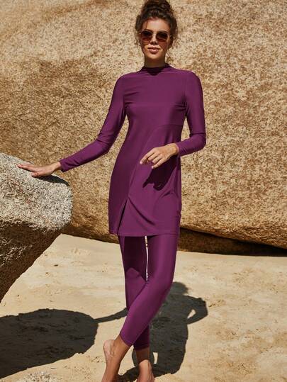 VFJ Swimsuits For Women 2 Pcs Full Cover Rash Guard Islamic Burkini Swimwear Sport Bathing Suit Long Beachwear Vacation Summer