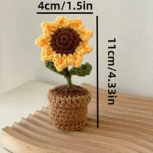 1pc Handmade Crocheted Potted Plant, Tulip/Sunflower/Heart Shaped Flower Desktop Decor, Knit Rose Flower, Forget-Me-Not Potted Plant Gift, Artificial Flowers Desktop Ornament, Party Favor