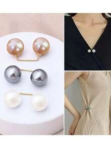 9pcs Pearl Brooch Pin Set - Adjustable, Non-Slip, Pins For Waist Cinching, Collar Adjusting, Scarf Fixing, Fashion Accessory, Comes In Champagne, Grey, White Faux Pearl Buttons - Ideal For Dresses, Blouses And Garment Decor - Multicolor - View 19