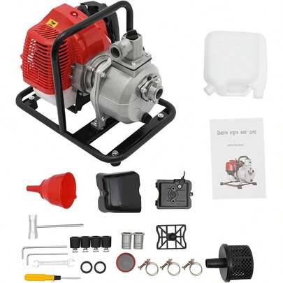 HaroldDol 1 Inch Petrol Water Pump, 1.25KW 2-Stroke Engine, Dirty Water Pump, Portable Garden Pump With 98.43ft Lift And 35.66gal/Min Flow For Irrigation, Pool And Drainage
