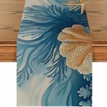 Vintage Nautical Table Runner - Washable Reusable Polyester Decor With Coral Shell Patterns For Dining, Coffee Bar, Events - Multi-Scenario Design