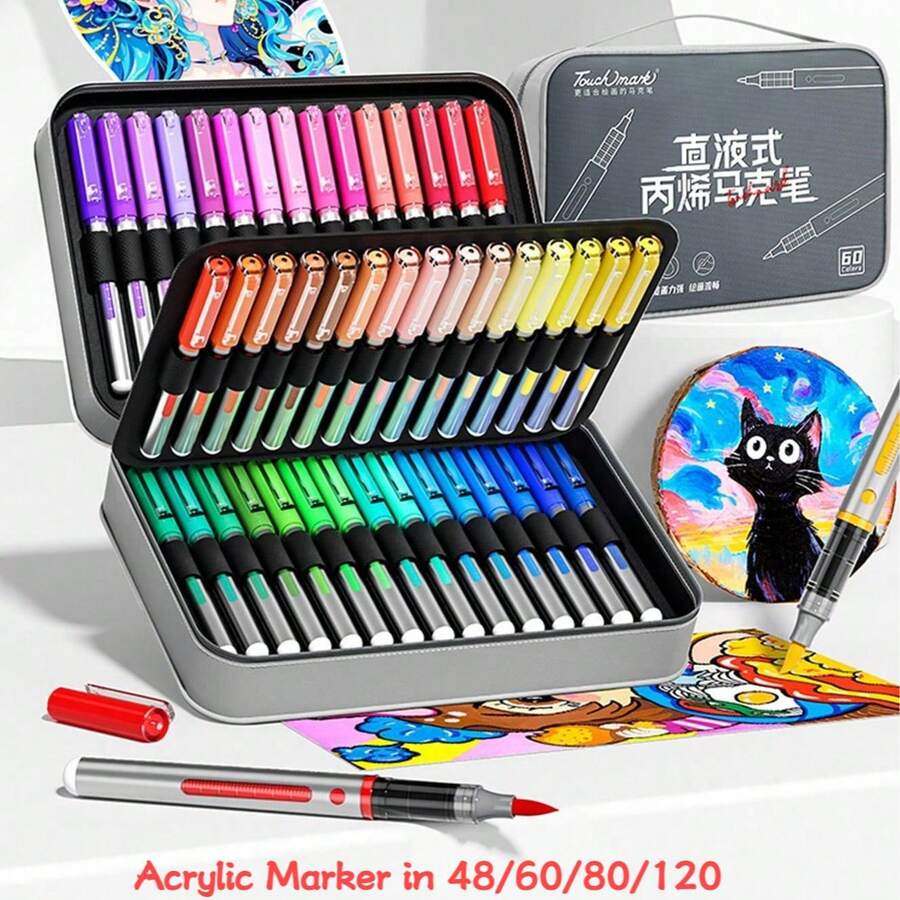 TouchMark 120/80/60/48/36/24 色丙烯马克笔套装，便携绘画，色彩鲜艳，自由挥洒