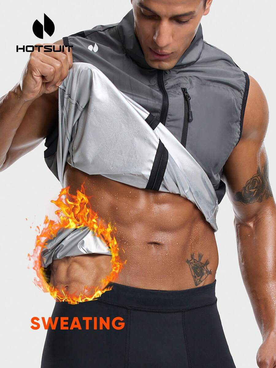 HOTSUIT Men's Sauna Vest Full Zip Sports Shirt Sauna Vest Suitable For Running Training Weight Loss