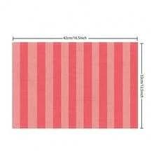 4件套粉色和红色条纹长方形亚麻餐垫，适用于餐厅、厨房、派对和其他场合 - 粉色 - 查看 3