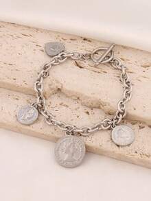 1pc Stainless Steel Engraved Queen Pendant Bracelet For Women Punk Portrait Heart Charms Chain Bracelets Jewelry Gift - Bracelet - View 6