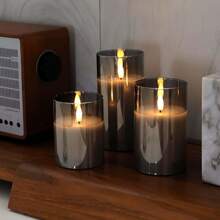 1/3 Peças Luzes de Vela LED Sem Chama, Velas Eletrônicas Premium Cinza, Lâmpadas de Vela 3D à Bateria, Decoração Doméstica Ambiente Romântico, Adequado para Casa, Quarto, Festa, Casamento, Aniversário, Feriado, Decoração de Vela para Proposta