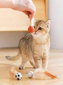 1pc Cat Toy, Feather Rubber Bouncy Ball, Pet Chasing Toy, Pet Self-Entertainment Toy, Suitable For Cats And Dogs, Household Pet Toy Ball, Interactive Toy For People And Pets, Made Of Rubber Material With High Elasticity, Durable And Damage-Resistant