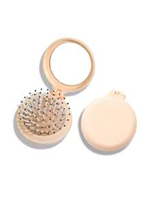 2pcs Set - Mini Folding Hair Brush With Mirror, Suitable For Women, Men And Children, Includes Soft Nylon Bristle Brush And Portable Hair Brush With Mirror For Wallet And Travel
