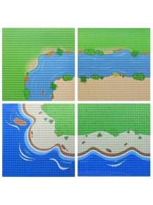 32x32 Creative Building Blocks Baseplate With River, Prairie And Ocean Design, Abs Material, Great Gift For Holidays Room Decoration