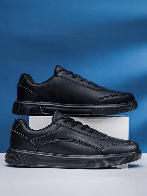 1 Pair Simple Solid Color Leather Upper Thick Sole Shoes, Waterproof, Anti-Slip, Wear-Resistant, Suitable For Commuting And Walking, Versatile