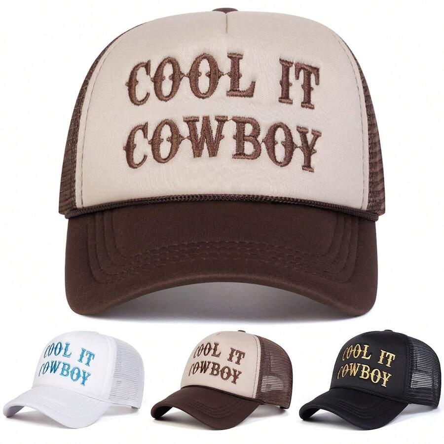 1pc Men Cool It Cowboy Trucker Hat With Embroidered Letter, Personalized Street Fashion Casual Cap, Suitable For Spring, Autumn, Traveling, Beach Vacation - Multicolor - View 1