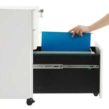 Rollcontainer, Aktenschrank, Büroschrank mit Rollen, Schreibtisch, Unterschrank, abschließbar, Schubladen, Dokumente in DIN-A4-, Legal-, Letter-Format, Hängeregistratur, weiß - Weiß - Übersicht 2