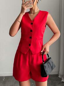 Neuer modischer eleganter legerer Büro-Blazer, Weste & Shorts Anzugset