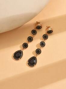 1 Pair Fashionable Personality Long Rhinestone Waterdrop Clip-On Earrings For Women, Suitable For Daily Wear And Parties