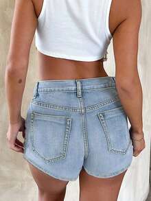 Summer Casual Commuting All-Match Basic Light-Colored Washed Blue Denim Shorts - Light Wash - View 3