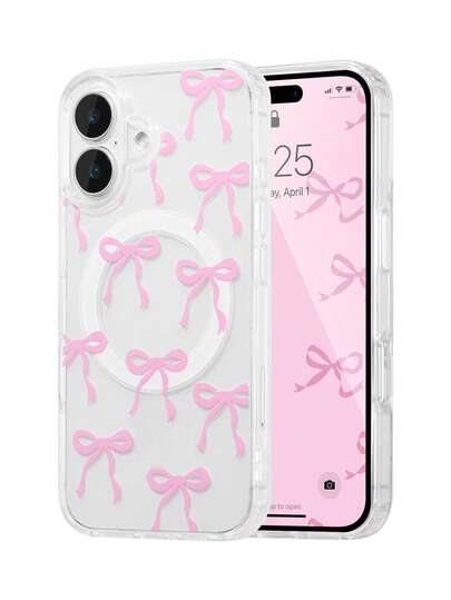Funda magnética para teléfono móvil con lazo rosa compatible con Apple 16/16 Pro/16 Pro Max/16 Plus/15 Pro Max, 15 Pro, 13, 14, 11, 12 Pro Max, funda protectora anti caídas