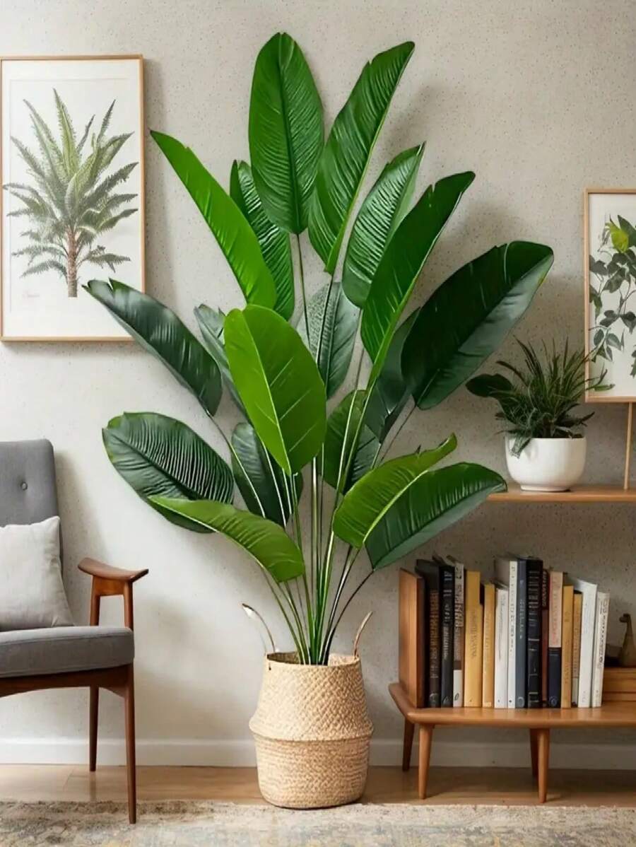 Planta artificial grande y hermosa de 92,96 cm con hojas de plátano tropicales simuladas, 24 hojas anchas, para decoración del hogar, adecuada para bodas, hoteles, jardines, Navidad, Pascua, Día de Acción de Gracias, Día de la Madre, Día de San Patricio, pasillos, salas de estar, oficinas, sin maceta incluida
