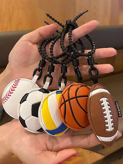 1pc Creative Leather Sports Ball Keychain Pendant, Basketball, Football, Rugby, Volleyball, Baseball, Billiard Ball Keychain Decoration, Bag Pendant, Gift For Classmates, Friends, Family, Valentine's Day, Birthday, Party Accessories