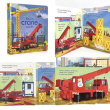 Lachilly Série de livros Peep Inside da Usborne - Como funciona um avião/ Como funciona um caminhão de reciclagem/ Como funciona um carro de bombeiros/ Como funciona um guindaste, livro ilustrado infantil, atividade interativa pré-escolar, livro de inglês para aprendizagem precoce