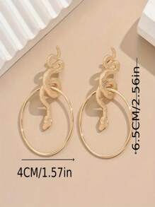 1 Pair Vintage Geometric Big Round Hoop & Snake Pendant Earrings, Exaggerated Minimalist Style